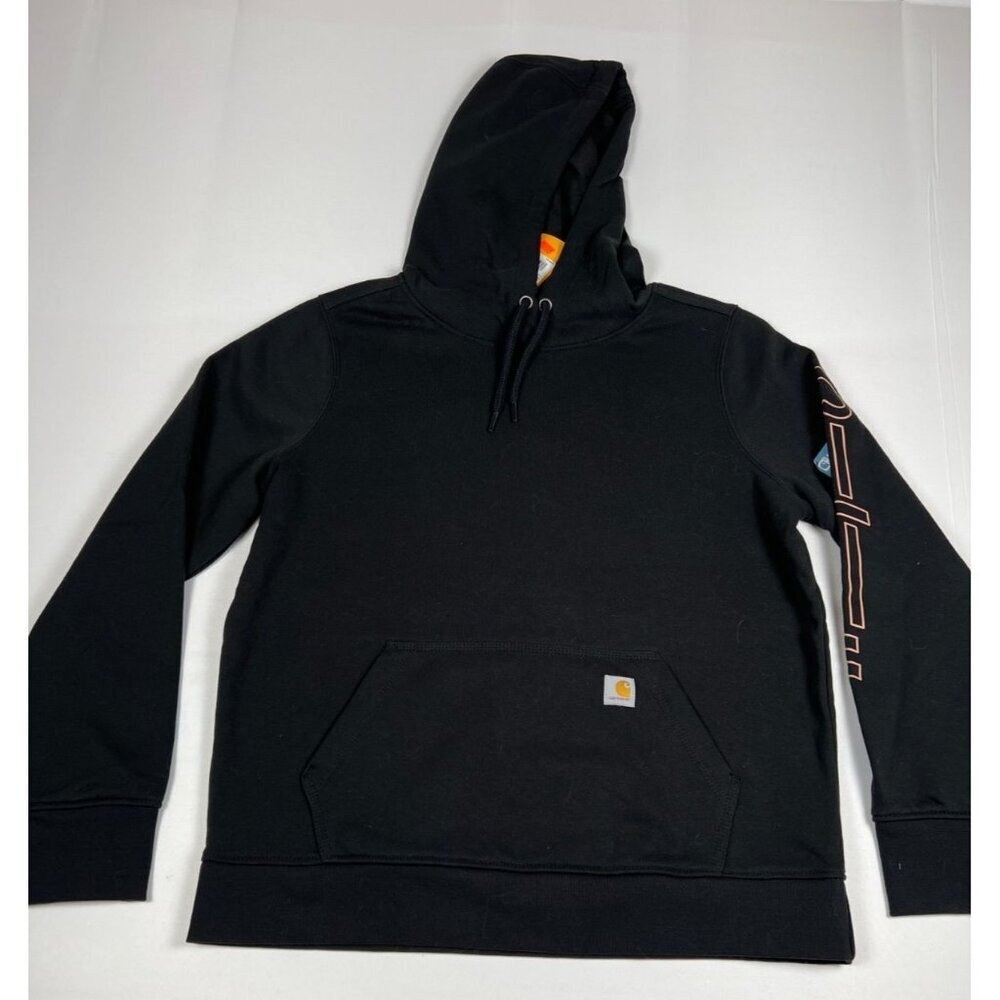 Carhartt Women L Black Rain Defender Midweight Logo Sleeve Hoodie TS5996-BLK